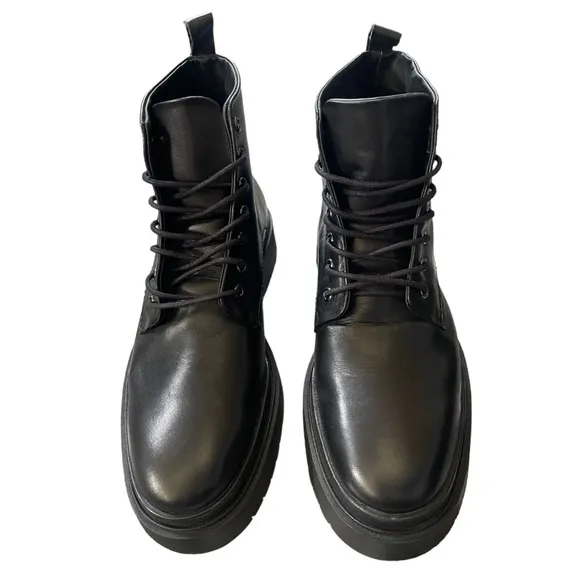 Zara Mens Thick Soled Laceup Leather Black Boots