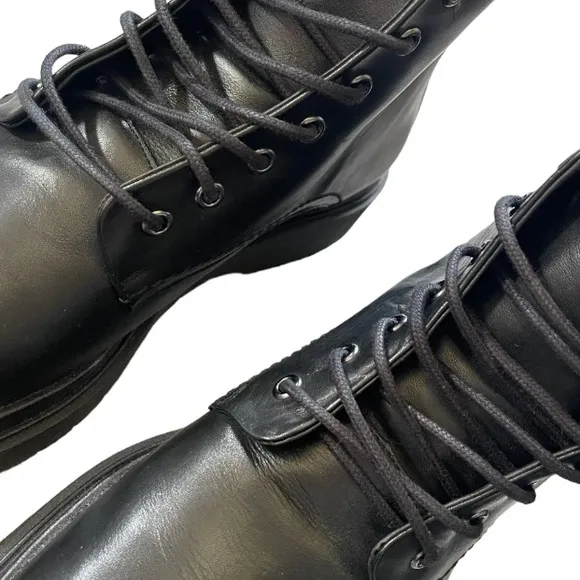 Zara Mens Thick Soled Laceup Leather Black Boots