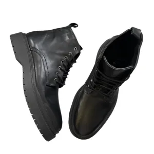 Zara Mens Thick Soled Laceup Leather Black Boots