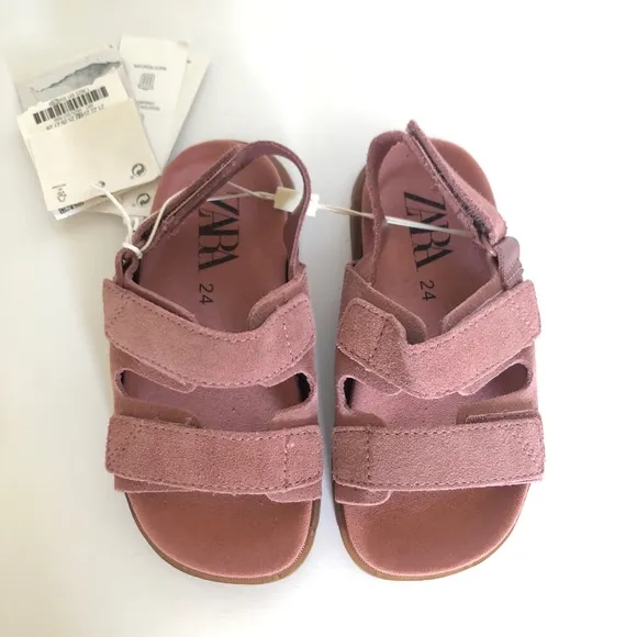 Zara Pink Leather Strap Girls Sandals Size 8 / 24 NWT