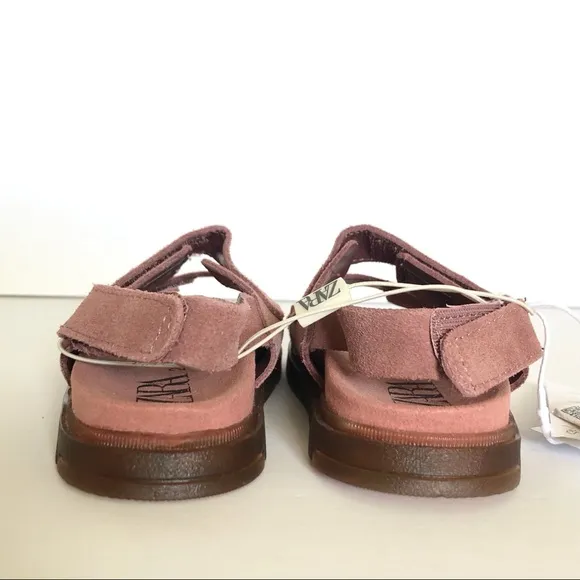 Zara Pink Leather Strap Girls Sandals Size 8 / 24 NWT