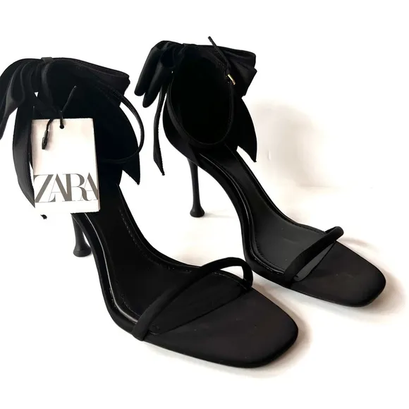 Zara 🖤 size 9 SATIN EFFECT BOW HIGH HEEL SANDALS NWT