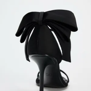 Zara 🖤 size 9 SATIN EFFECT BOW HIGH HEEL SANDALS NWT