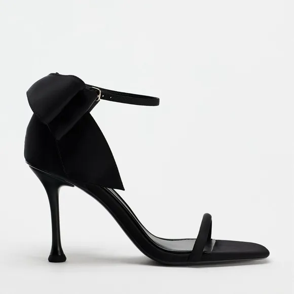 Zara 🖤 size 9 SATIN EFFECT BOW HIGH HEEL SANDALS NWT