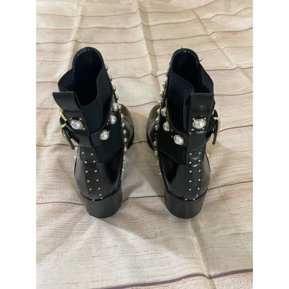 Zara Women's Black Pearl Studded Pull On Ankle Boots - 40 - 9/9.5