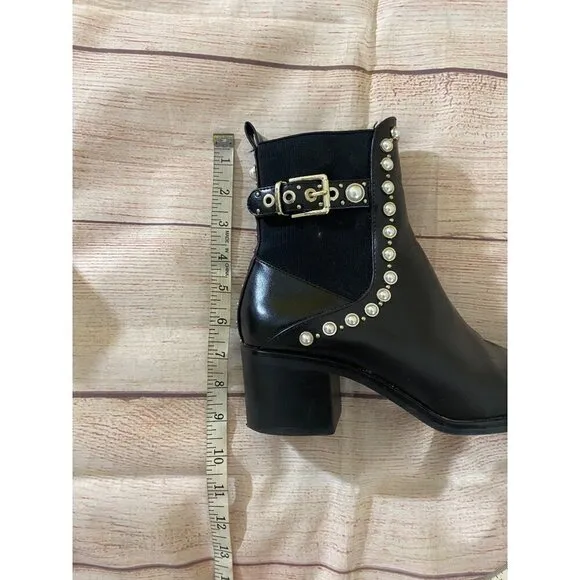 Zara Women's Black Pearl Studded Pull On Ankle Boots - 40 - 9/9.5