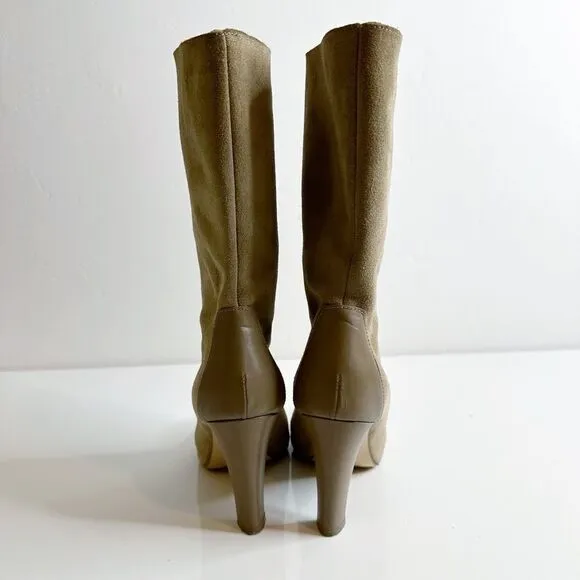 Zara Pointed Toe Pull On Knee High Heeled Boots Khaki Tan Women's 38 US 7.5
