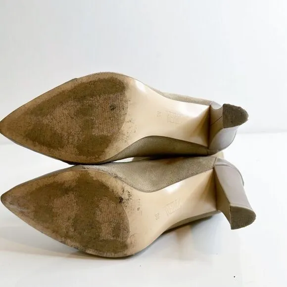 Zara Pointed Toe Pull On Knee High Heeled Boots Khaki Tan Women's 38 US 7.5