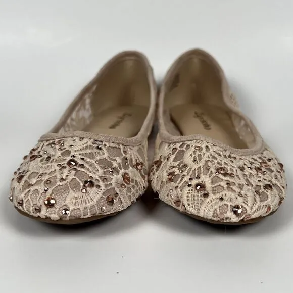 Zigi Soho Sz 6 Embellished Lace Ballet Flats Hypnotize Cream
