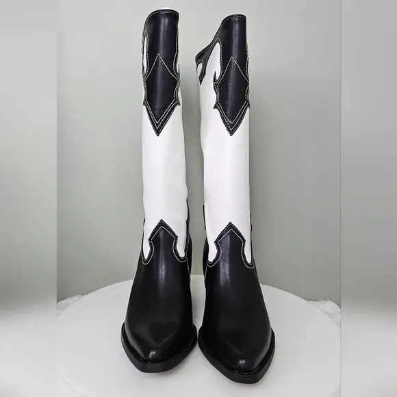 Zodiac Womens Dawson Western Tall Cowboy Pull-on Boots in Black &amp; White