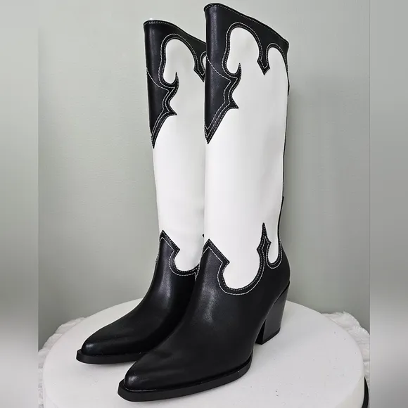 Zodiac Womens Dawson Western Tall Cowboy Pull-on Boots in Black &amp; White