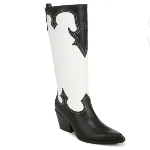 Zodiac Womens Dawson Western Tall Cowboy Pull-on Boots in Black &amp; White