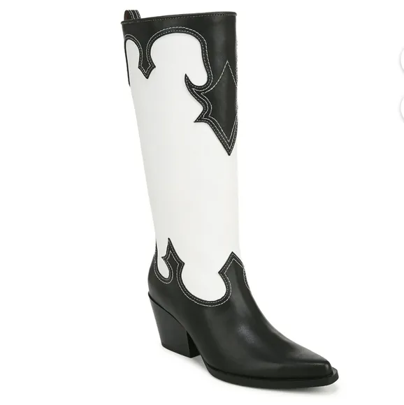 Zodiac Womens Dawson Western Tall Cowboy Pull-on Boots in Black &amp; White