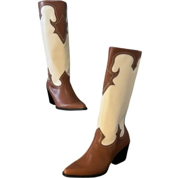 Zodiac Brown/Plaster Western Tall Boots NEW Size 10
